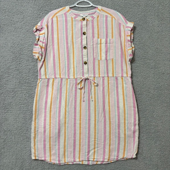 Time and Tru Dresses & Skirts - Striped Linen Blend Shirt Dress XL 16-18 Tie Waist Pockets